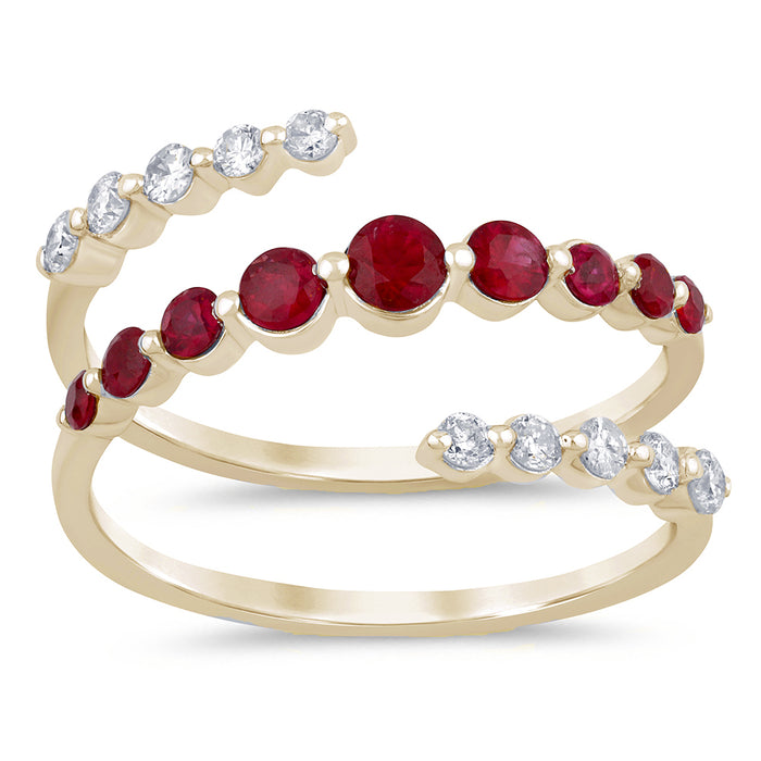SPECIAL! .81ct Gemstones G SI 14K Yellow Gold Diamond & Ruby Gemstones Wrap Around Band Ring Size 6.5