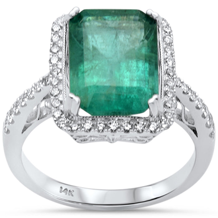 SPECIAL! 5.56ct G SI 14K White Gold Diamond & Natural Emerald Gemstone Ring Size 6.5