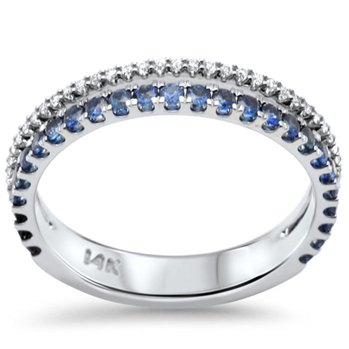SPECIAL! .66ct G SI 14K White Gold Diamond & Blue Sapphire Gemstones Band Ring Size 7
