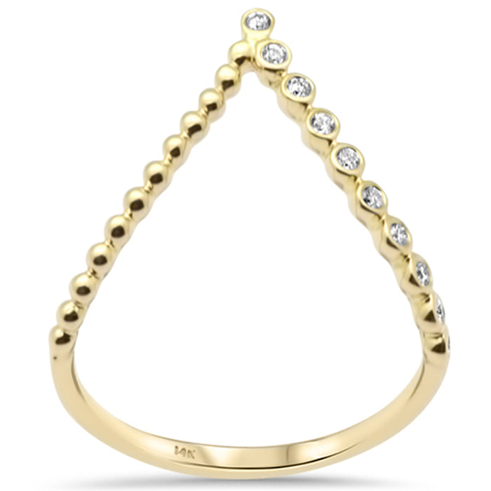 .10ct G SI 14K Yellow Gold Diamond Bezel Set V Shape Band Ring Size 6.5