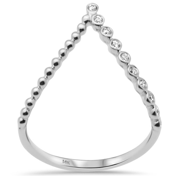 .10ct G SI 14K White Gold Diamond Bezel Set V Shape Band Ring Size 6.5