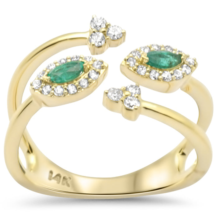 SPECIAL! .43ct G SI 14K Yellow Gold Diamond & Natural Emerald Gemstones Open Band Ring Size 6.5