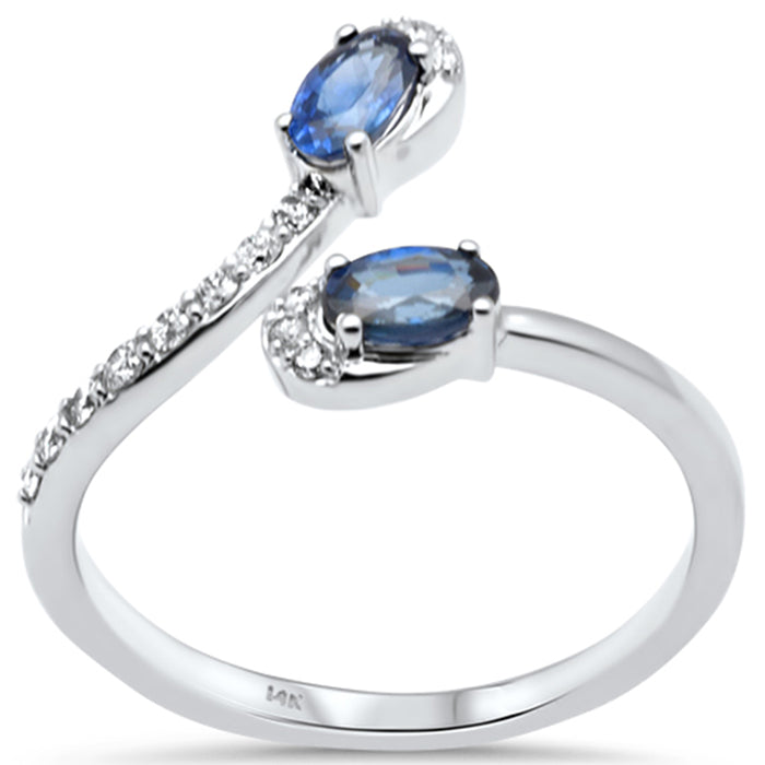 SPECIAL! .76ct G SI 14K White Gold Diamond & Blue Sapphire Gemstones Open Band Ring Size 6.5