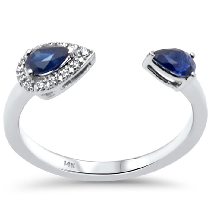 SPECIAL! .57ct G SI 14K White Gold Diamond & Blue Sapphire Gemstones Open Band Ring Size 6.5