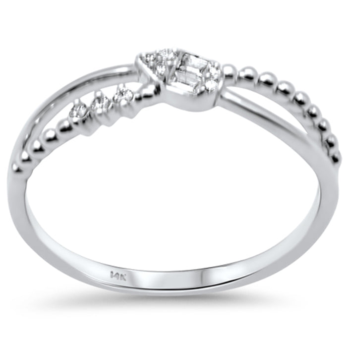 .09ct G SI 14K White Gold Round & Baguette Diamond Band Ring Size 6.5