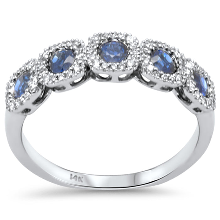 SPECIAL!.76ct G SI 14K White Gold Diamond & Blue Sapphire Gemstones Band Ring Size 6.5