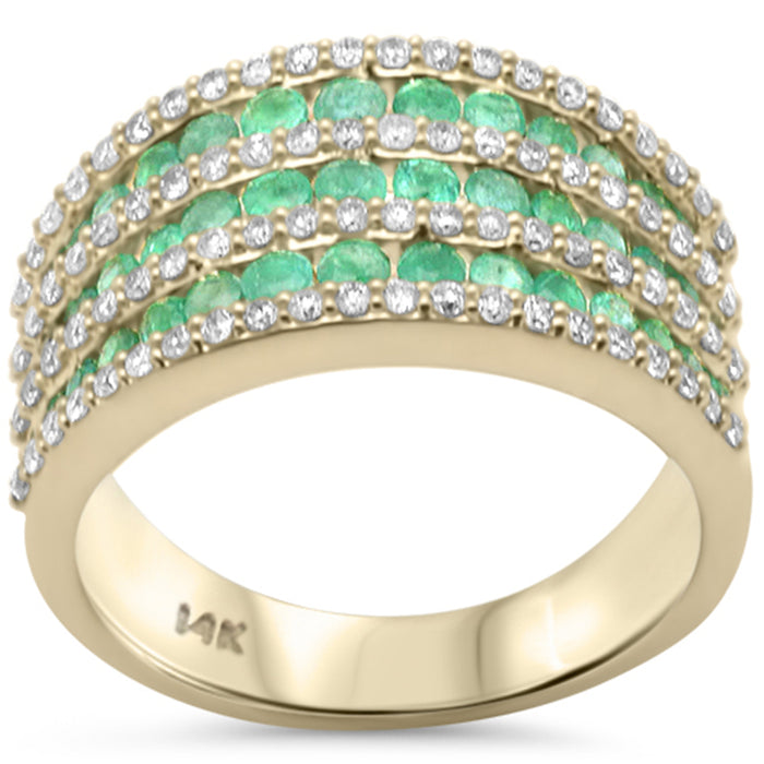 SPECIAL! 1.36ct G SI 14K Yellow Gold Diamond & Emerald Gemstones Dome Band Ring Size 6.5