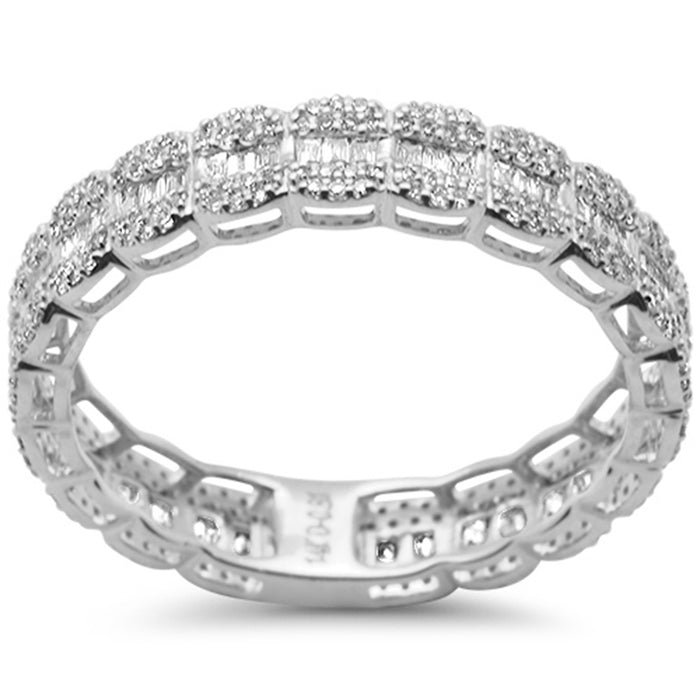 SPECIAL! .67ct G SI 14K White Gold Men's Round & Baguette Diamond Ring Band Size 10