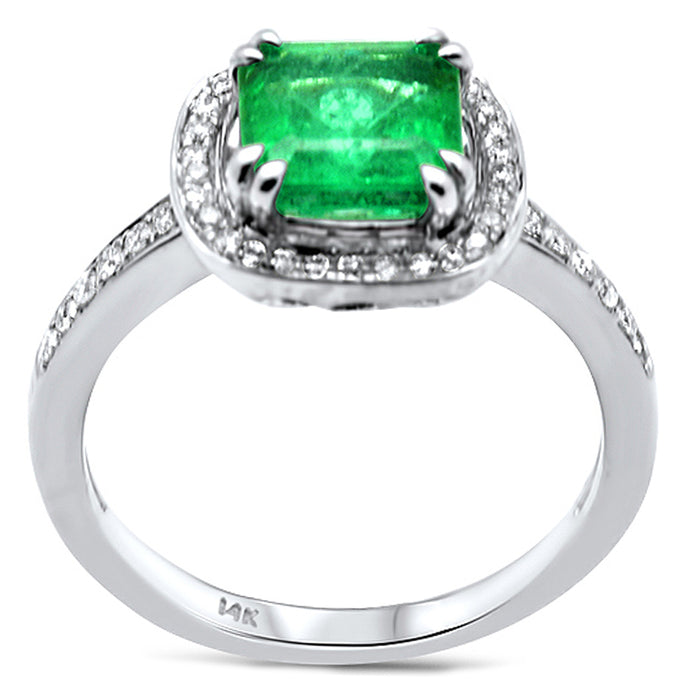 SPECIAL! 2.02ct G SI 14K White Gold Diamond & Natural Emerald Gemstone Ring Size 6.5