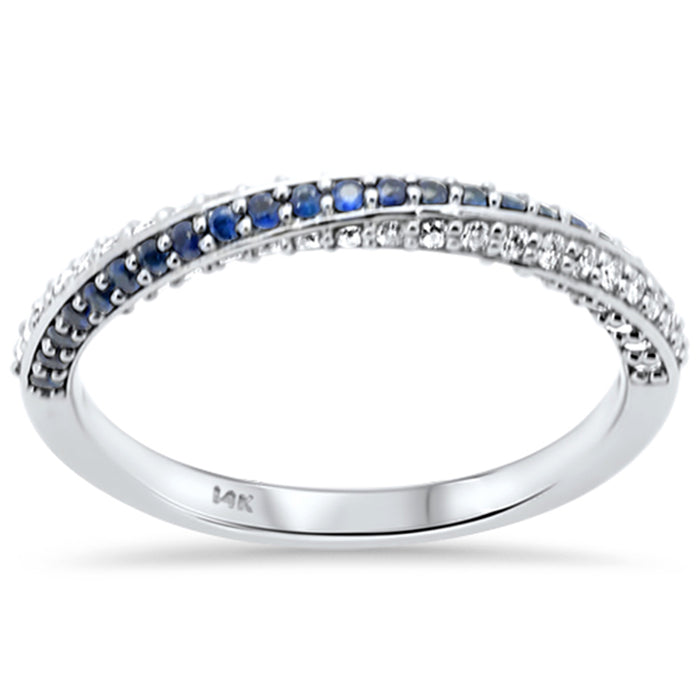 SPECIAL! .46ct G SI 14K White Gold Diamond & Blue Sapphire Gemstones Band Ring Size 6.5