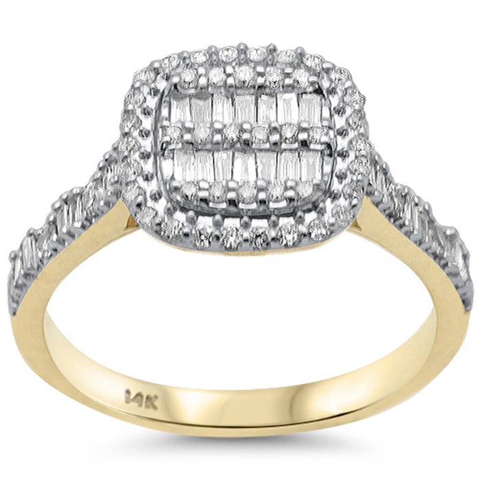 SPECIAL! .48cts G SI 14K Yellow Gold Round & Baguette Diamond Engagement Ring Size 6.5