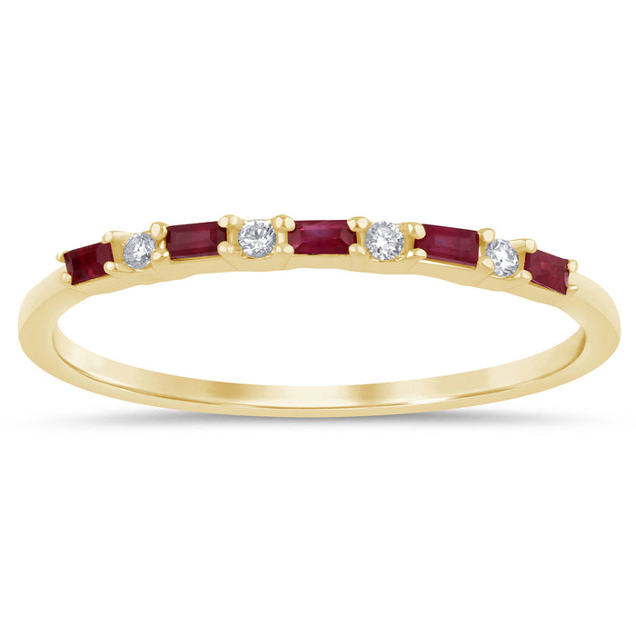 .16ct G SI 14K Yellow Gold Diamond & Ruby Gemstones Band Ring Size 6.5