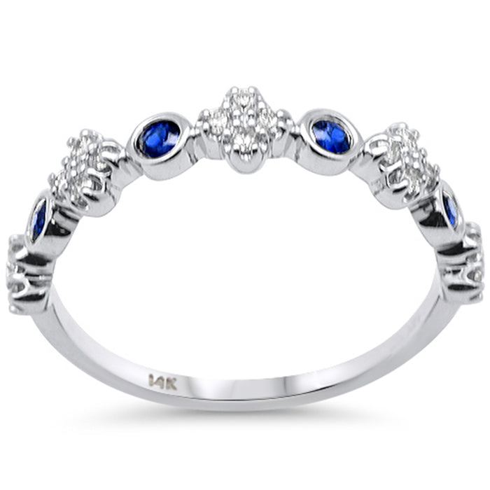 SPECIAL! .36ct G SI 14K White Gold Diamond & Blue Sapphire Gemstones Band Ring Size 6.5