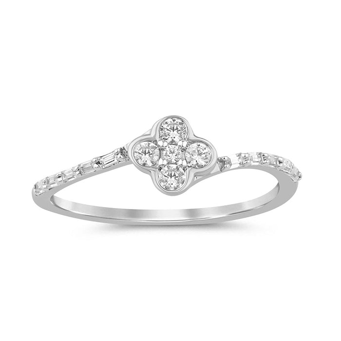 SPECIAL! .21ct G SI 14K White Gold Round Diamond Clover Ring Size 6.5