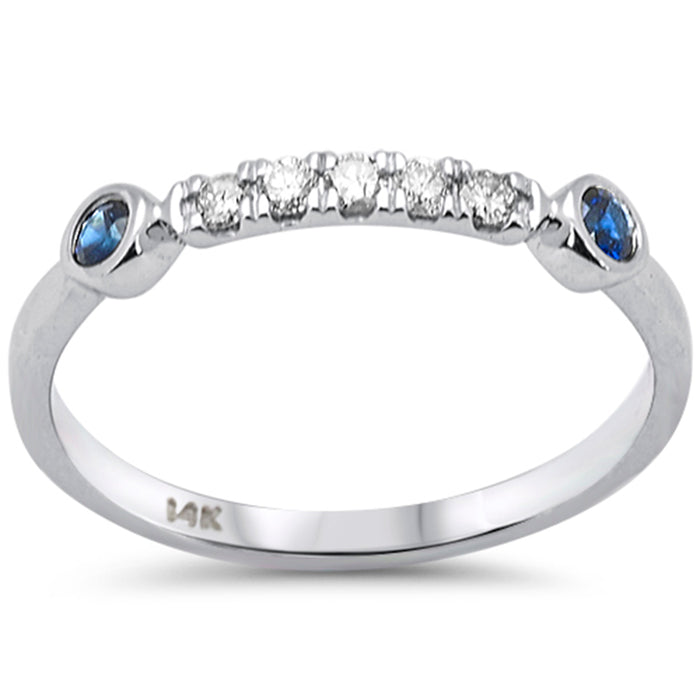 SPECIAL! .23ct G SI 14K White Gold Diamond & Blue Sapphire Gemstones Band Ring Size 6.5
