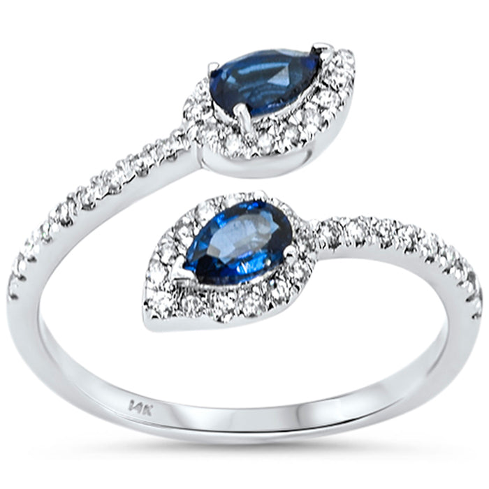 SPECIAL!.81ct G SI 14K White Gold Diamond & Blue Sapphire Gemstones Wrap Around Ring Size 6.5