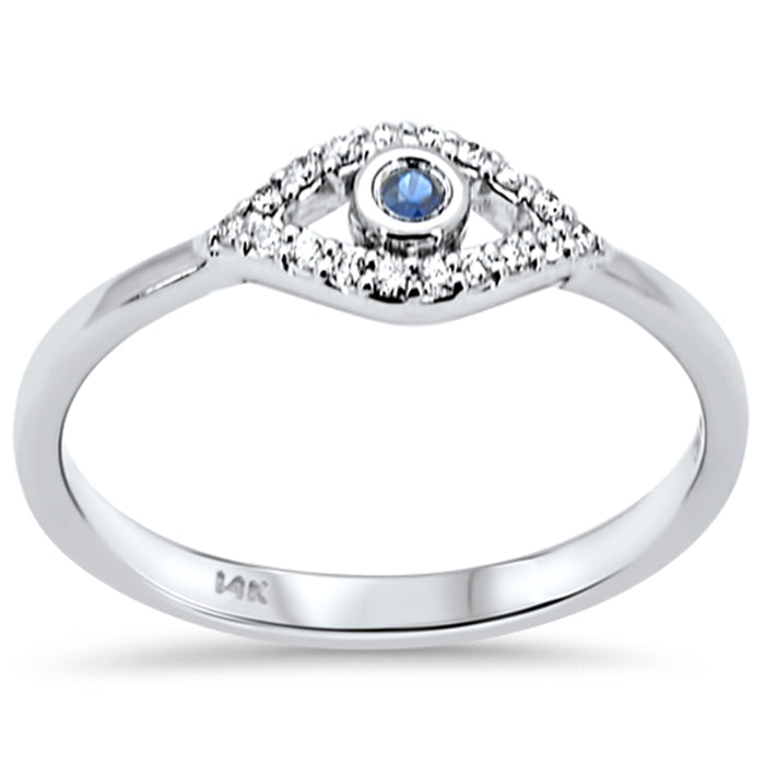 .12ct G SI 14K White Gold Diamond & Blue Sapphire Gemstone Evil Eye Ring Size 6.5
