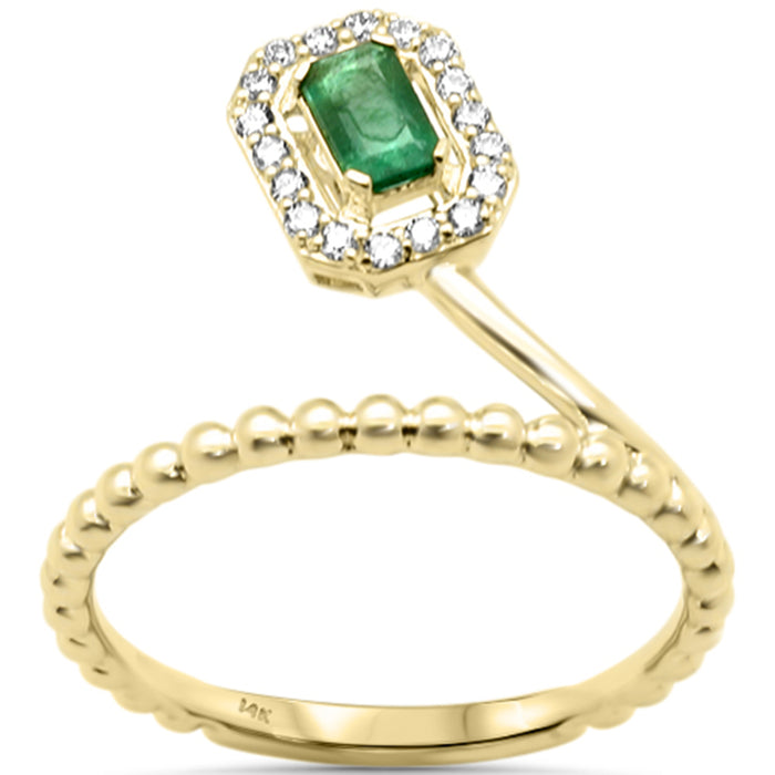 SPECIAL! .36ct G SI 14K Yellow Gold Round Diamond & Emerald Gemstone Ring Size 6.5