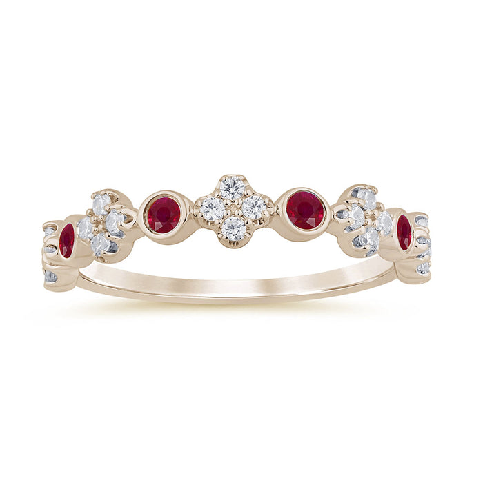 .36ct G SI 14K Yellow Gold Diamond & Ruby Gemstone Ring Band Size 6.5