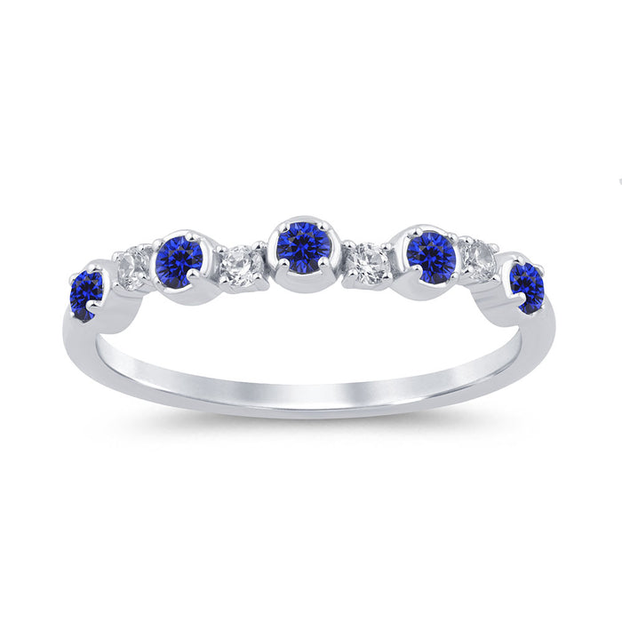 .29ct G SI 14K White Gold Diamond & Blue Sapphire Gemstone Ring Band Size 6.5