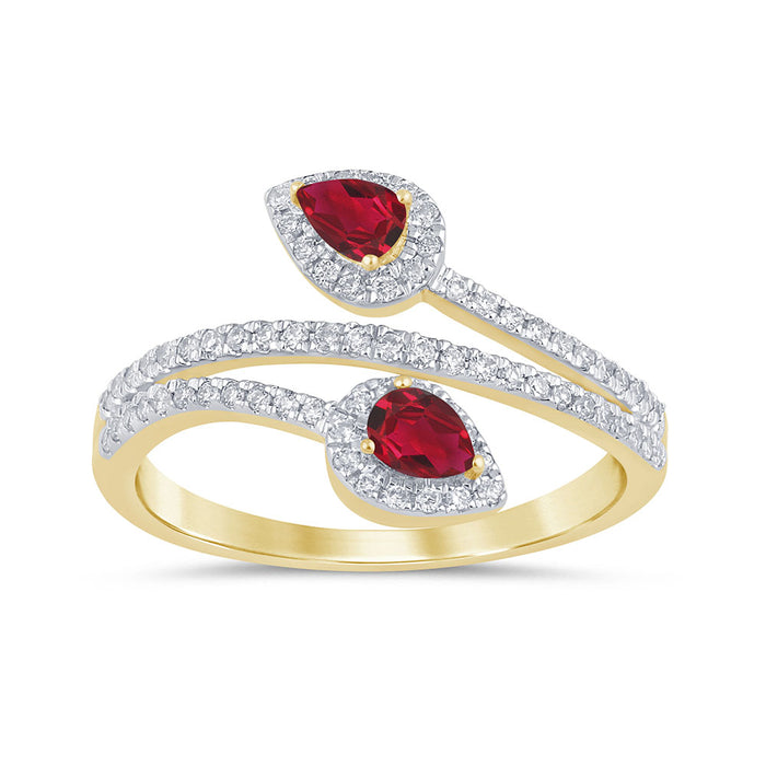 SPECIAL! .68ct G SI 14K Yellow Gold Diamond & Ruby Gemstone Wrap Around Ring Size 6.5