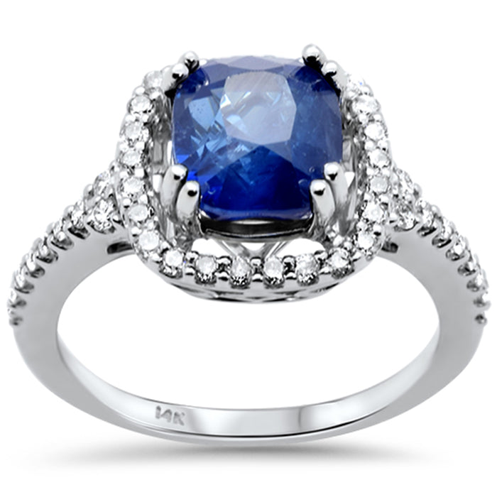 SPECIAL! 4.10ct G SI 14K White Gold Diamond & Blue Sapphire Gemstone Ring Size 6.5