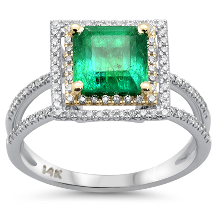 SPECIAL! 2.27ct G SI 14K White & Yellow Gold Diamond & Emerald Gemstone Ring Size 6.5