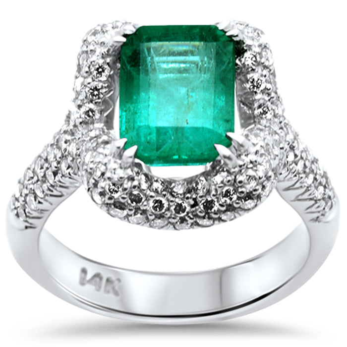 SPECIAL! 4.27ct G SI 14K White Gold Diamond & Emerald Gemstone Ring Size 6.5