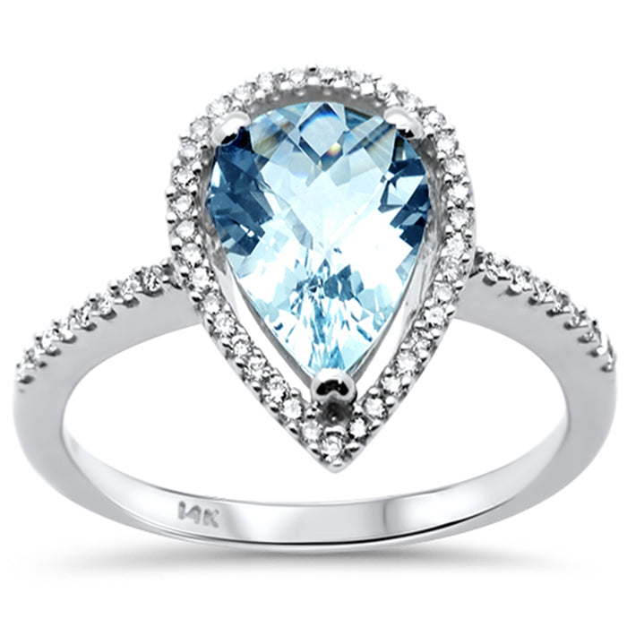 SPECIAL! 1.62ct G SI 14K White Gold Pear Shape Aquamarine & Diamond Ring Size 6.5