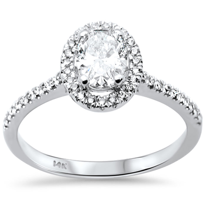 SPECIAL! .88ct G SI 14K White Gold Oval Diamond Solitaire Halo Engagement Ring Size 6.5
