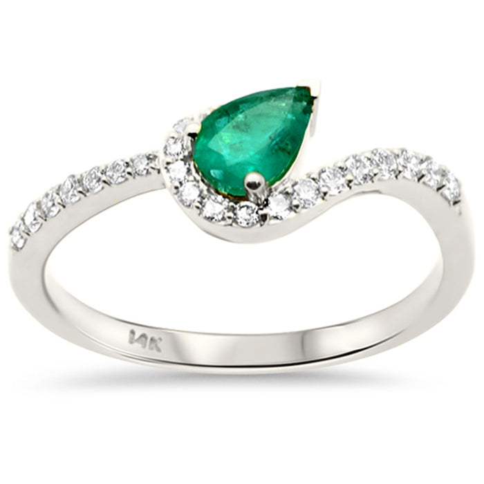 SPECIAL!.52ct G SI 14K White Gold Diamond & Emerald Gemstone Ring Size 6.5
