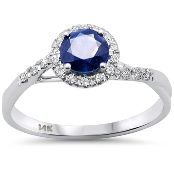 SPECIAL!1.1ct G SI 14K White Gold Diamond & Blue Sapphire Gemstone Ring Size 6.5