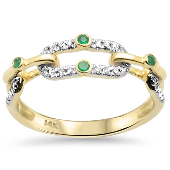 SPECIAL!.22ct G SI 14K Yellow Gold Diamond & Emerald Gemstone Link Style Band Ring Size 6.5