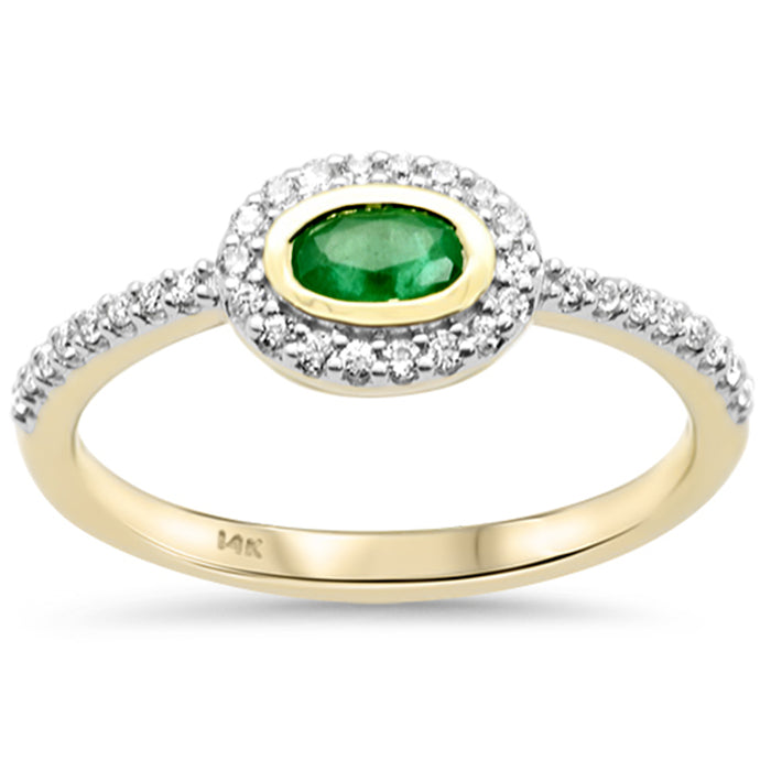 SPECIAL!.42ct G SI 14K Yellow Gold Diamond & Oval Emerald Gemstone Ring Size 6.5