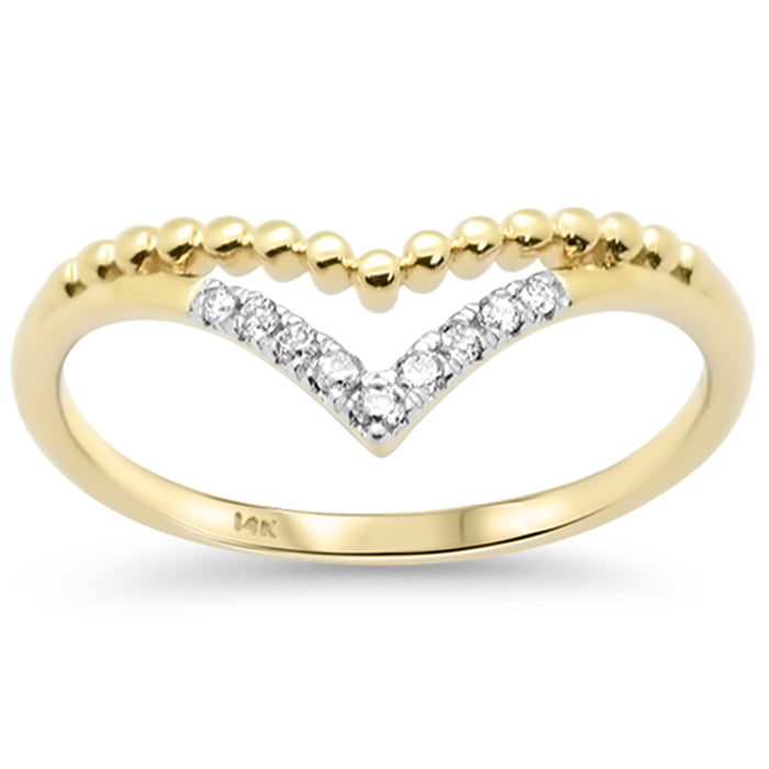 .07ct G SI 14K Yellow Gold Round Diamond Chevron V Shape Band Ring Size 6.5