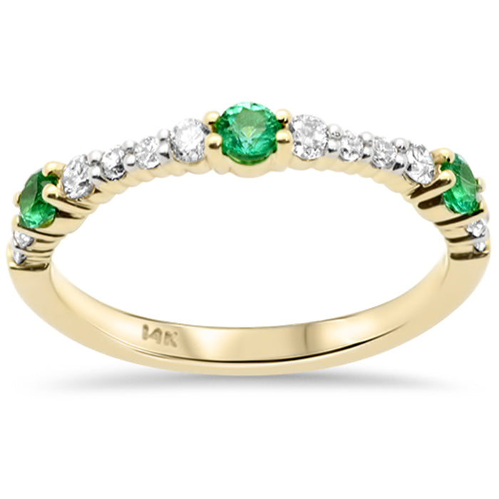 SPECIAL!.53ct G SI 14K Yellow Gold Diamond & Emerald Gemstone Band Ring Size 6.5
