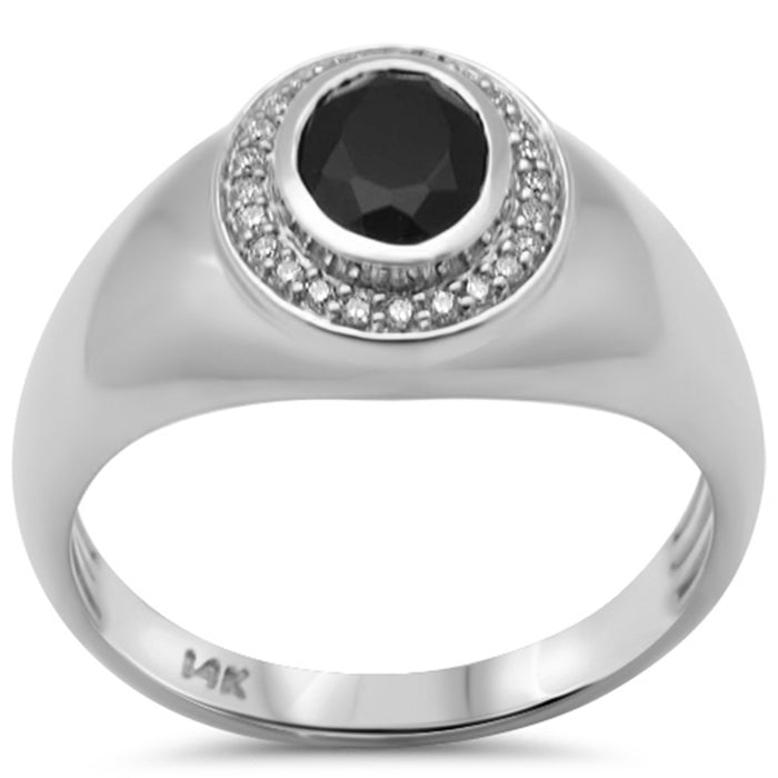 SPECIAL! 1.44ct G SI 14K White Gold Diamond & Oval Shape Black Onyx Band Ring Size 10