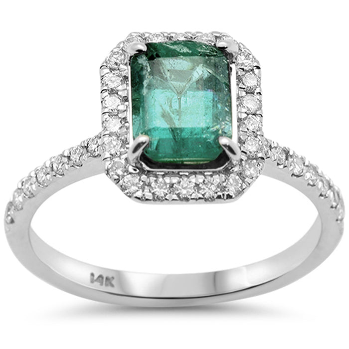 SPECIAL!1.73ct G SI 14K White Gold Emerald Gemstone & Diamond Ring Size 6.5
