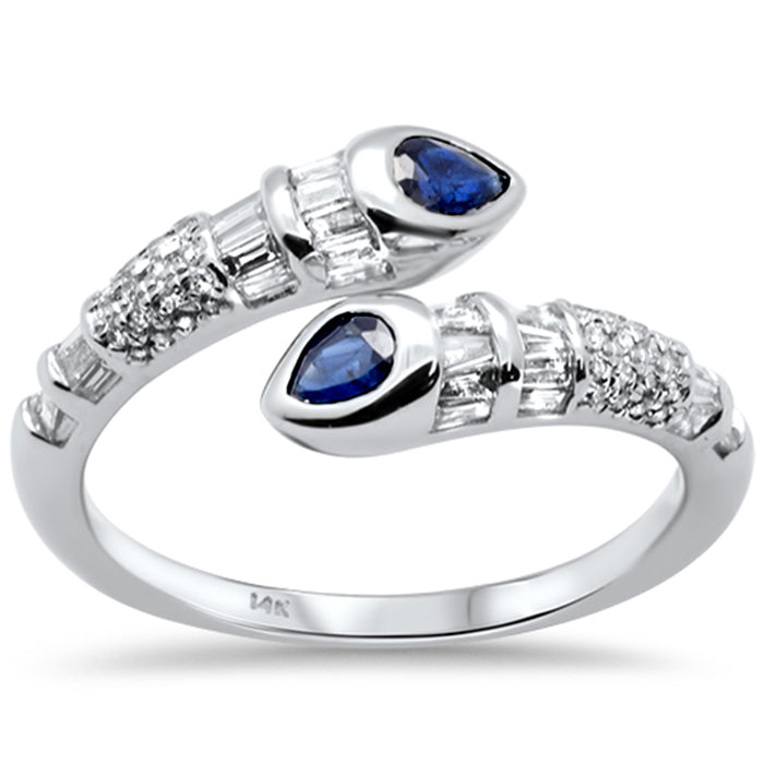 SPECIAL! .79ct G SI 14K White Gold Diamond & Blue Sapphire Gemstone Wrap Around Band Ring Size 6.5