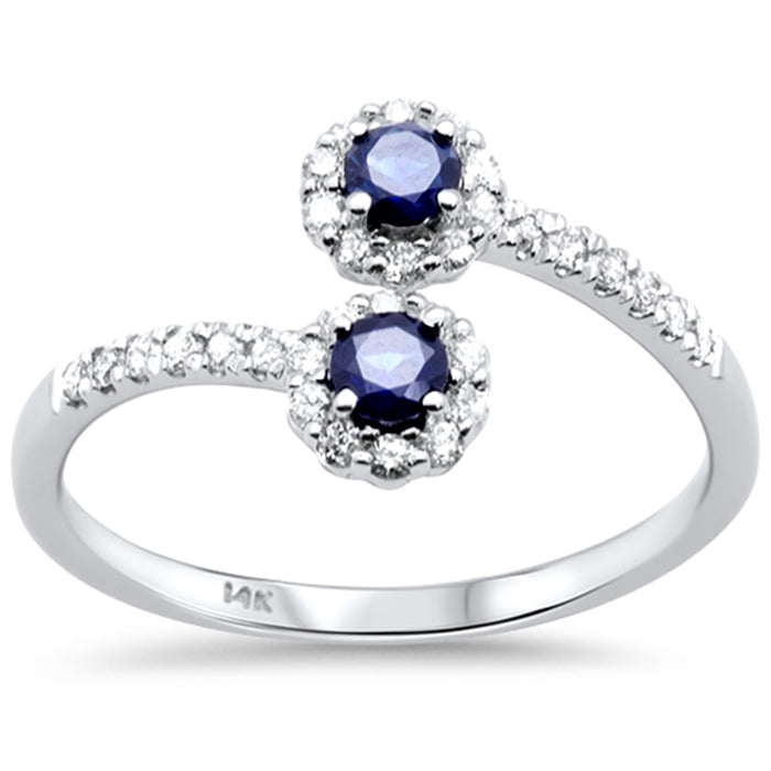 SPECIAL! .52ct G SI 14K White Gold Diamond & Blue Sapphire Gemstone Wrap Around Ring Size 6.5