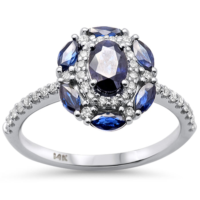 SPECIAL! 1.49ct G SI 14K White Gold Diamond & Blue Sapphire Gemstone Dome Band Ring Size 6.5