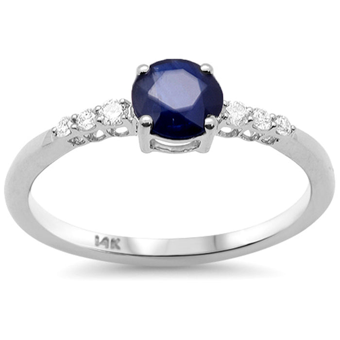 SPECIAL! .74ct G SI 14K White Gold Diamond & Round Blue Sapphire Gemstone Ring Size 6.5