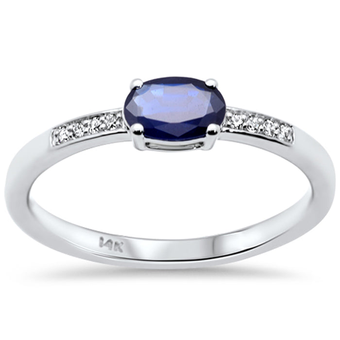 SPECIAL! .48ct G SI 14K White Gold Diamond & Oval Shape Blue Sapphire Gemstone Ring Size 6.5