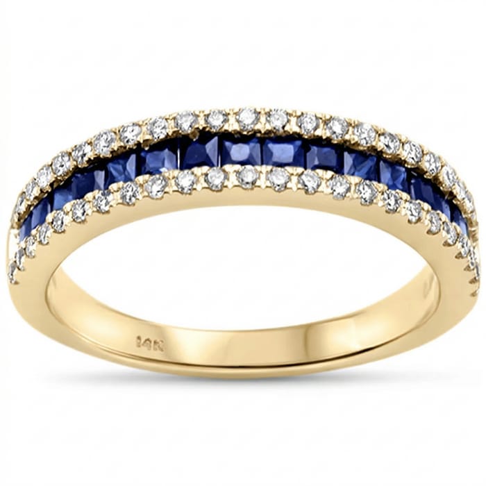 SPECIAL! 1.01ct G SI 14K Yellow Gold Diamond & Blue Sapphire Gemstone Band Ring Size 6.5