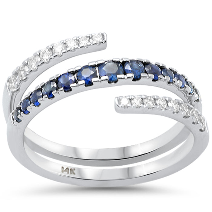 SPECIAL!.69ct G SI 14K White Gold Diamond & Blue Sapphire Gemstone Wrap Around Size 6.5
