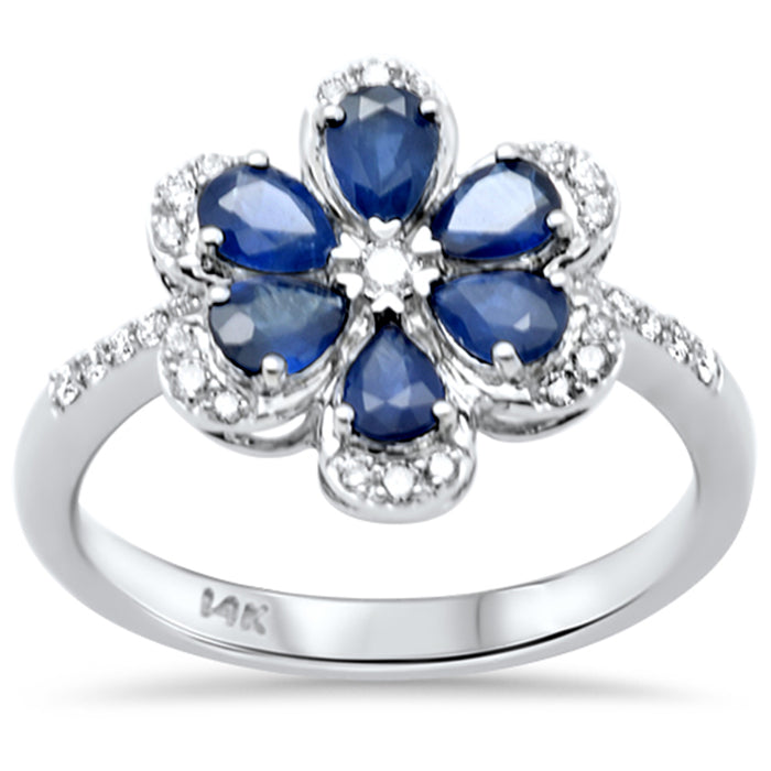 SPECIAL! 1.31ct G SI 14K White Gold Diamond & Blue Sapphire Gemstone Flower Ring Size 6.5