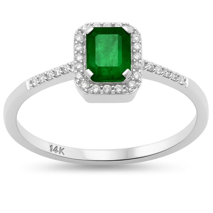 SPECIAL! .64ct G SI 14K White Gold Diamond & Emerald Gemstone Ring Size 6.5