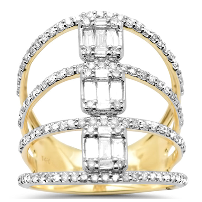 SPECIAL!.94ct G SI 14K Yellow Gold Round and Baguette Diamond Ring Size 6.5