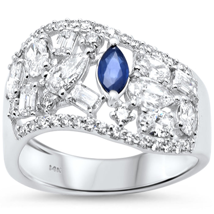 SPECIAL!1.93ct G SI 14K White Gold Multi Shape Diamond & Blue Sapphire Gemstone Ring Band Size 6.5