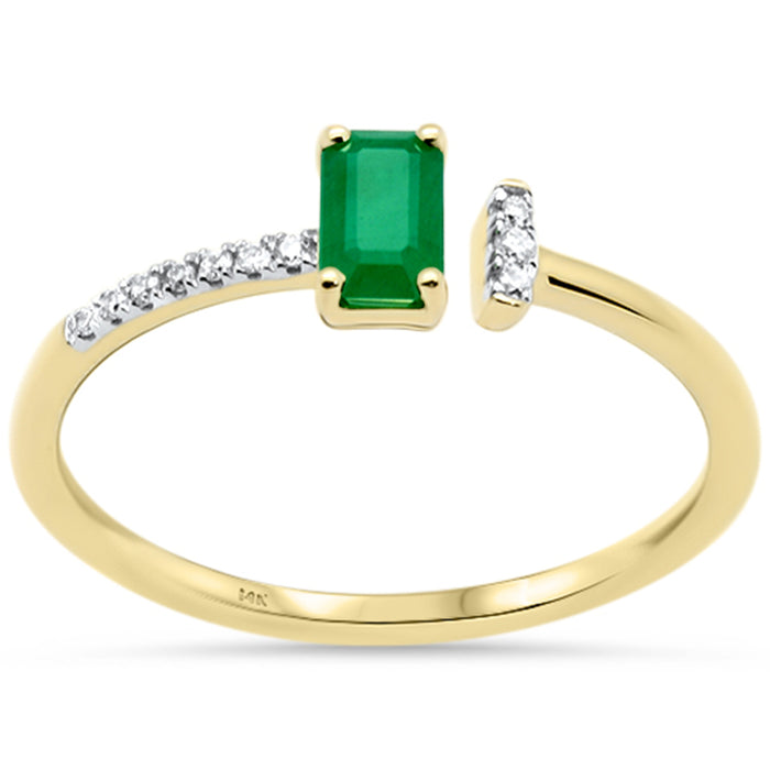 SPECIAL! .39ct G SI 14K Yellow Gold Diamond & Emerald Gemstone Open Ring Size 6.5